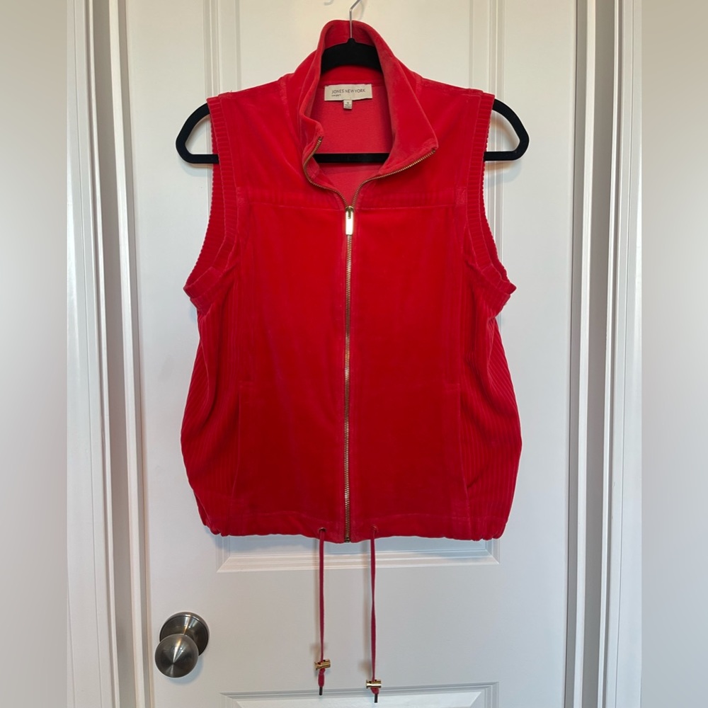 JONES NEW YORK Women’s Size S Red x Gold Velour Vest